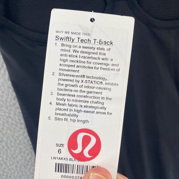 Lululemon Swiftly Tech T-Back Black Top Womens 6 Stretch Running Silverescent - Picture 9 of 11